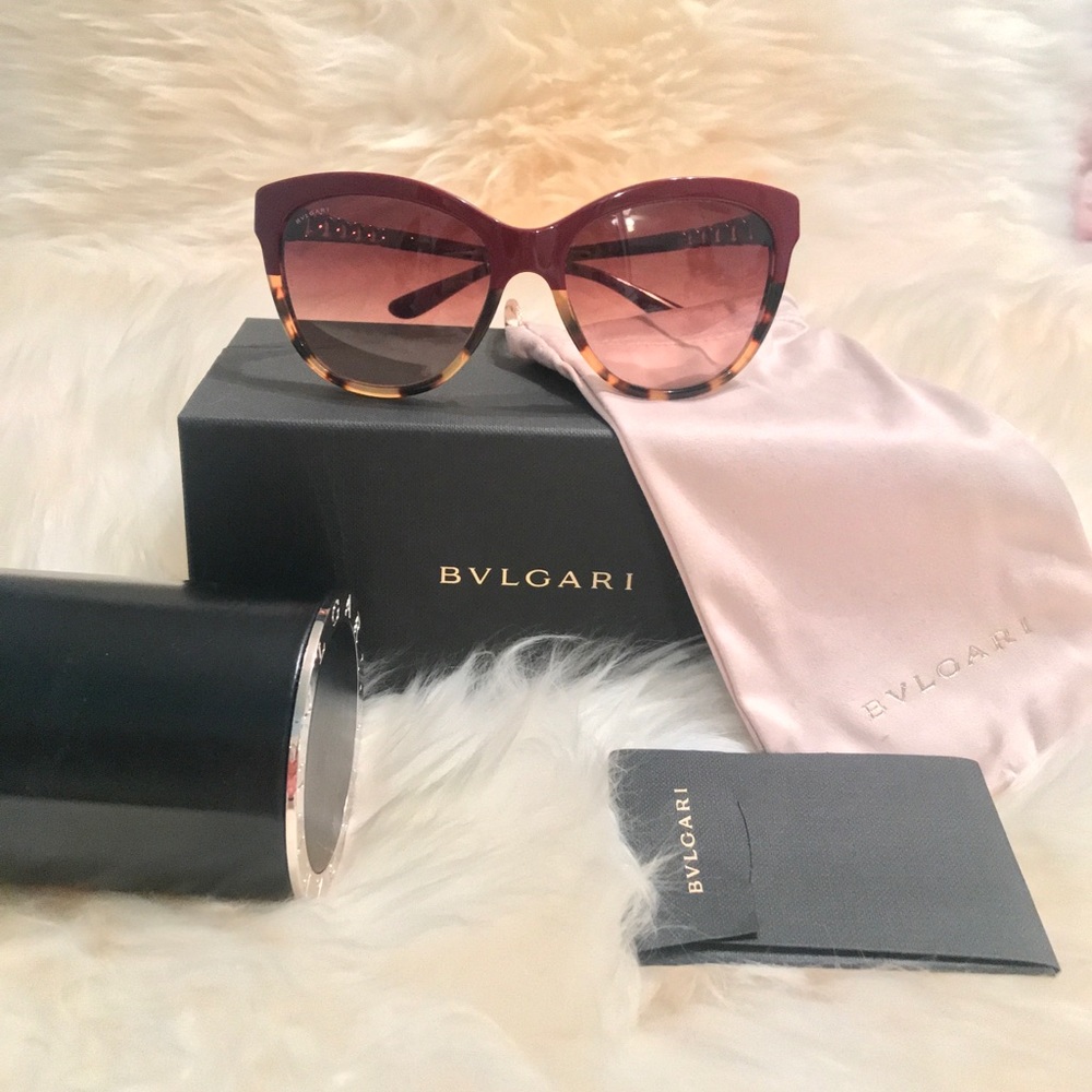 💯 Bvlgari Havana Gold Chain Cat Eye Sunglasses